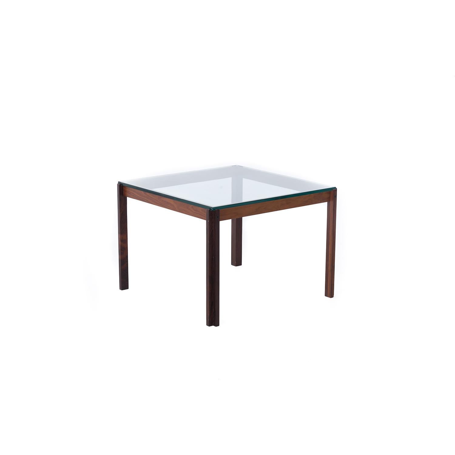Lacquered Scandinavian Modern Rosewood Occasional Table with Inset Glass Top For Sale