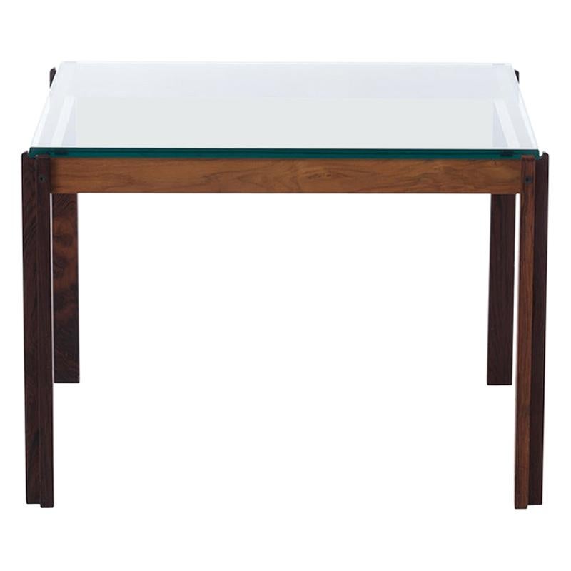 Scandinavian Modern Rosewood Occasional Table with Inset Glass Top