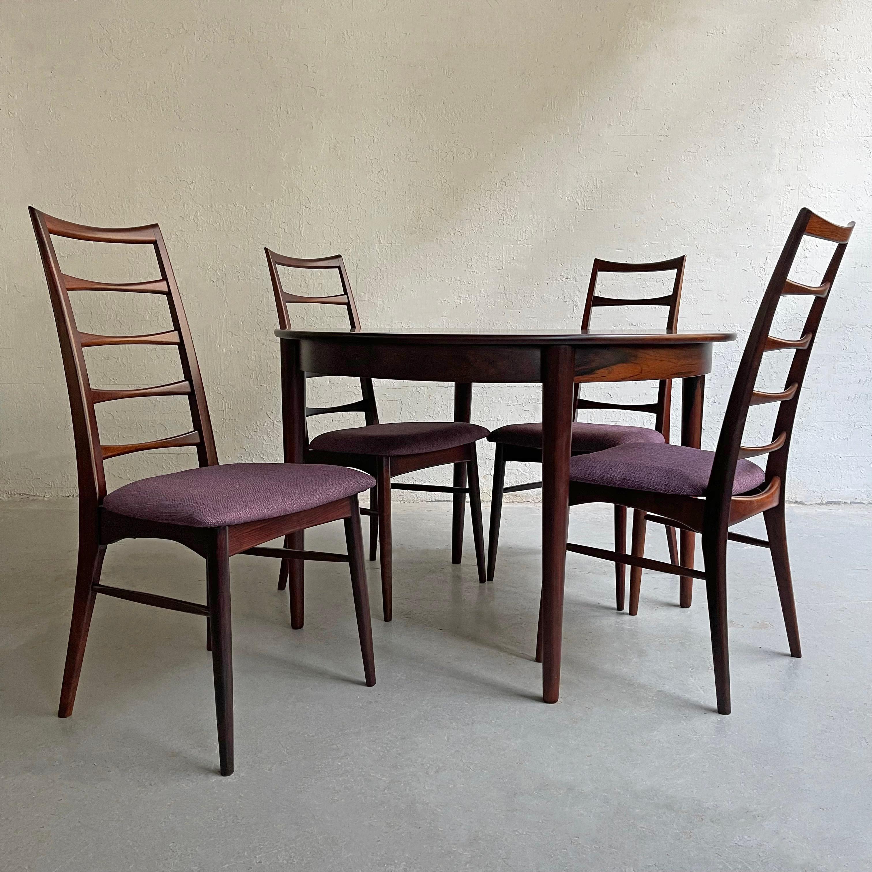Fabric Scandinavian Modern Rosewood Round Extension Dining Set by Niels Koefoed For Sale