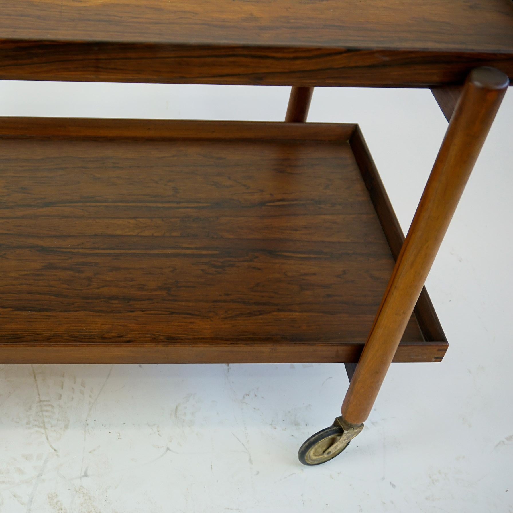 Scandinavian Modern Rosewood Serving Trolley or Bar Cart by Poul Hundevad 1