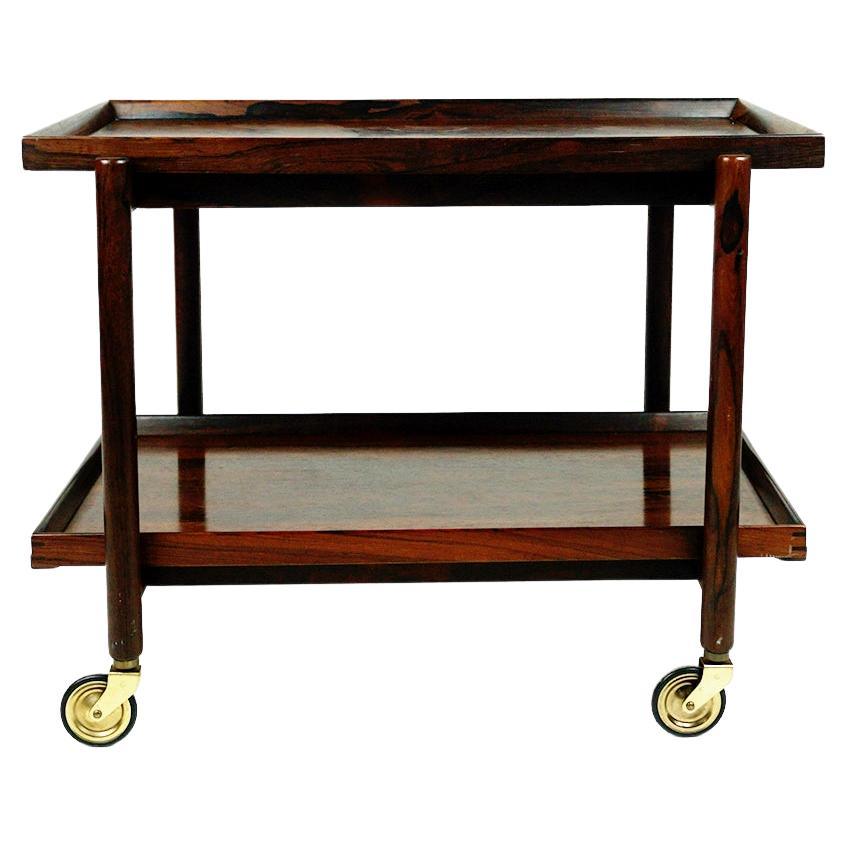 Scandinavian Modern Rosewood Serving Trolley or Bar Cart by Poul Hundevad