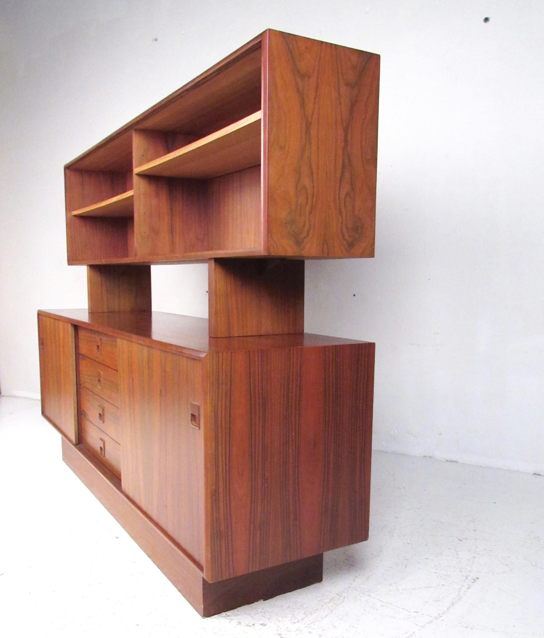 Mid-20th Century Scandinavian Modern Rosewood Sideboard with Cupboard Top Bookshelf