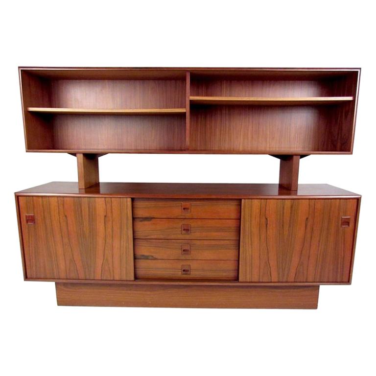 Scandinavian Modern Rosewood Sideboard with Cupboard Top Bookshelf