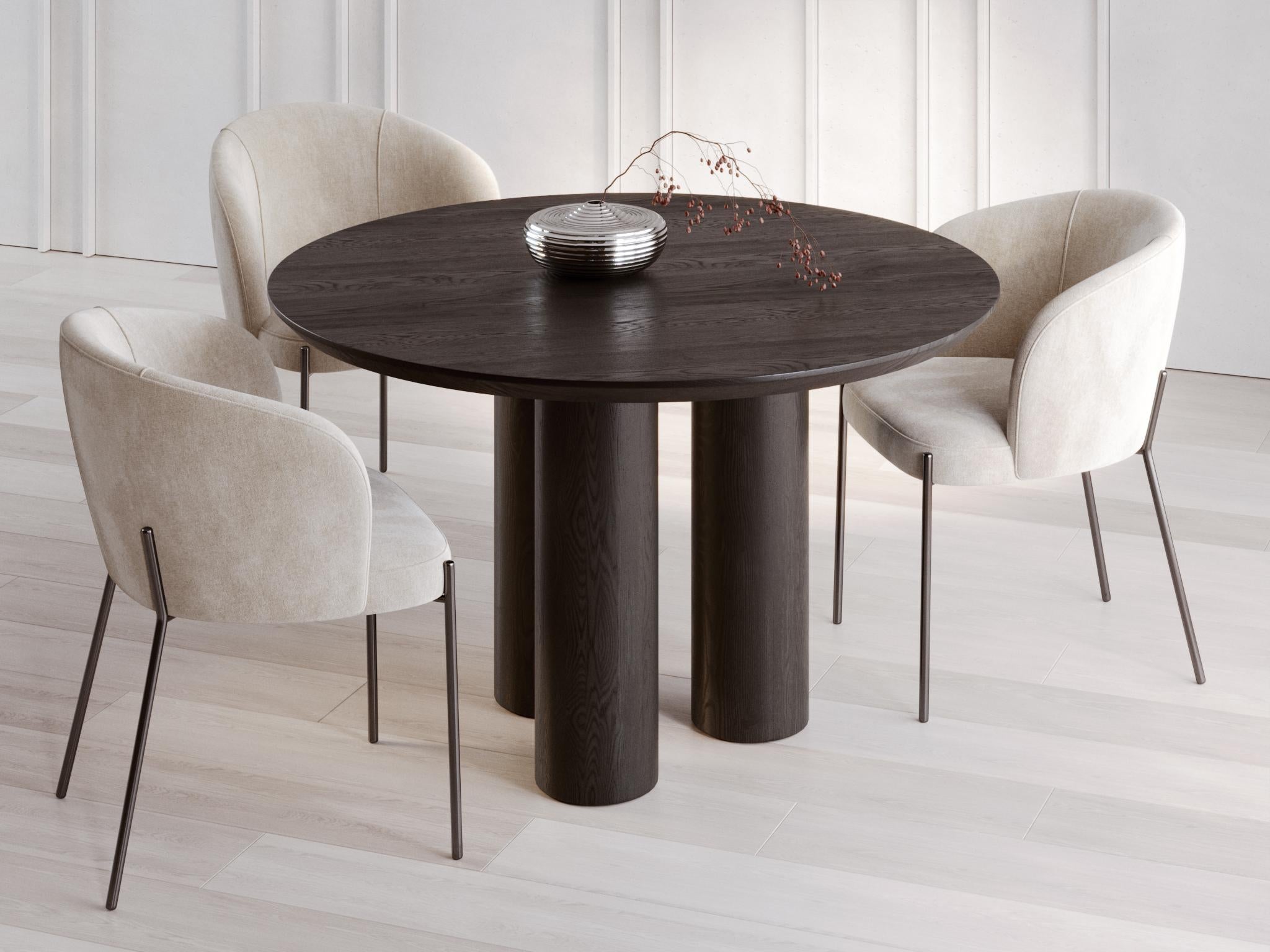Moldovan Scandinavian Modern Round Dining Table in Black Solid Oak + 3D Model For Sale
