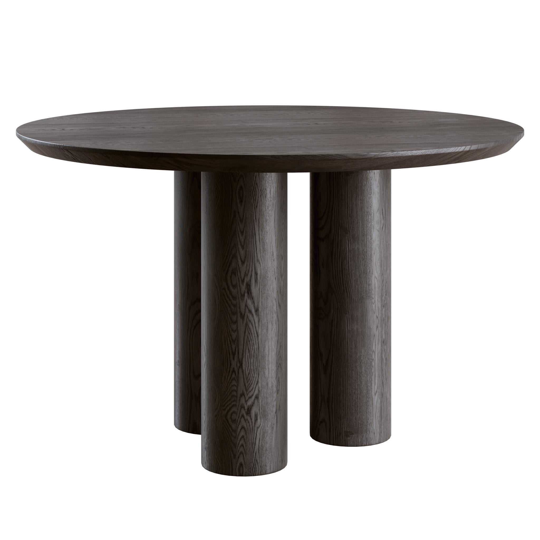 Hand-Carved Scandinavian Modern Round Dining Table in Black Solid Oak + 3D Model For Sale