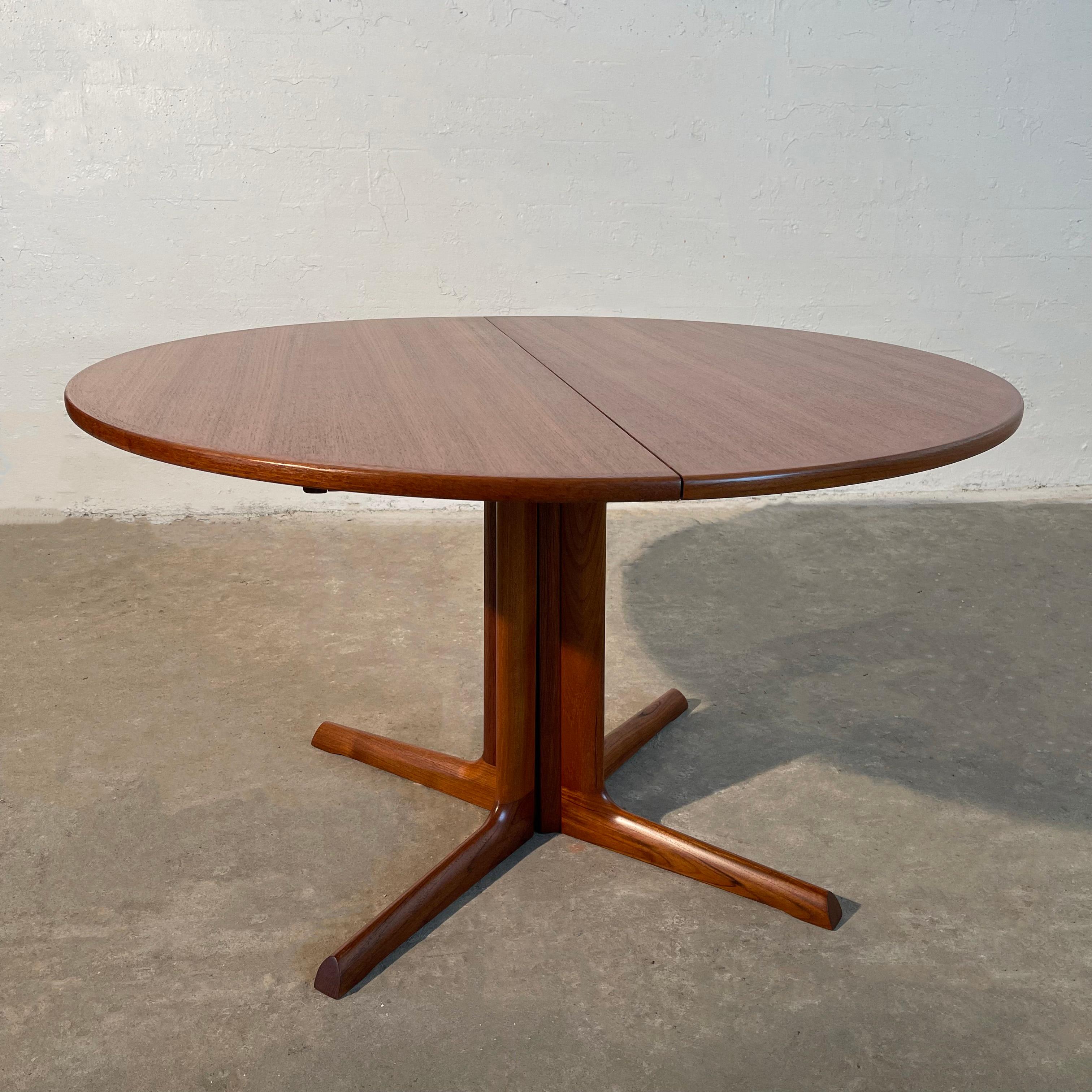 Danish Scandinavian Modern Round Teak Extension Pedestal Dining Table