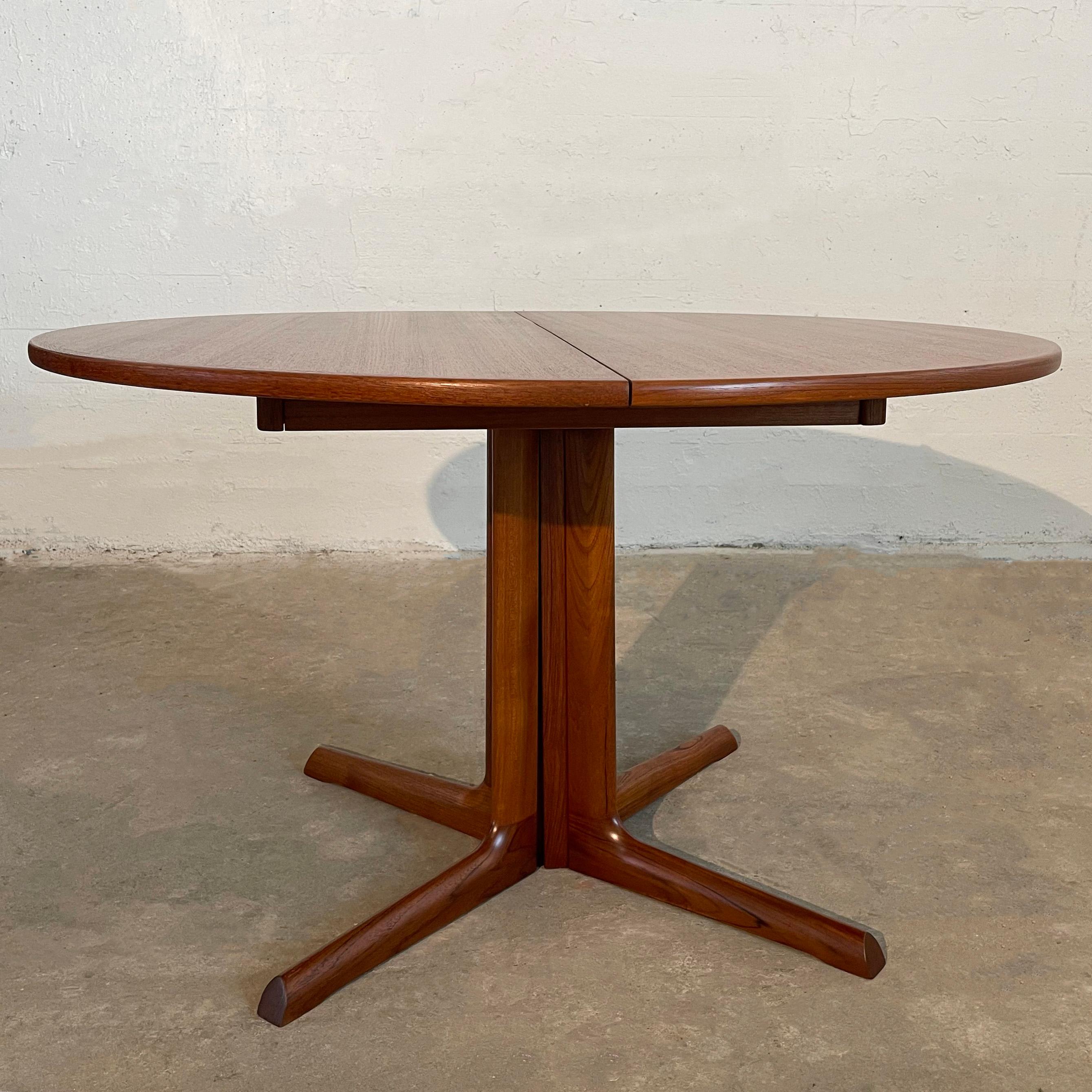 Scandinavian Modern Round Teak Extension Pedestal Dining Table 1