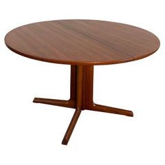 Scandinavian Modern Round Teak Extension Pedestal Dining Table