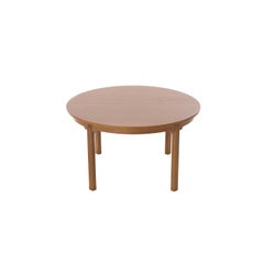 Scandinavian Modern Round to Oval Oak Dining Table with Brass Detail