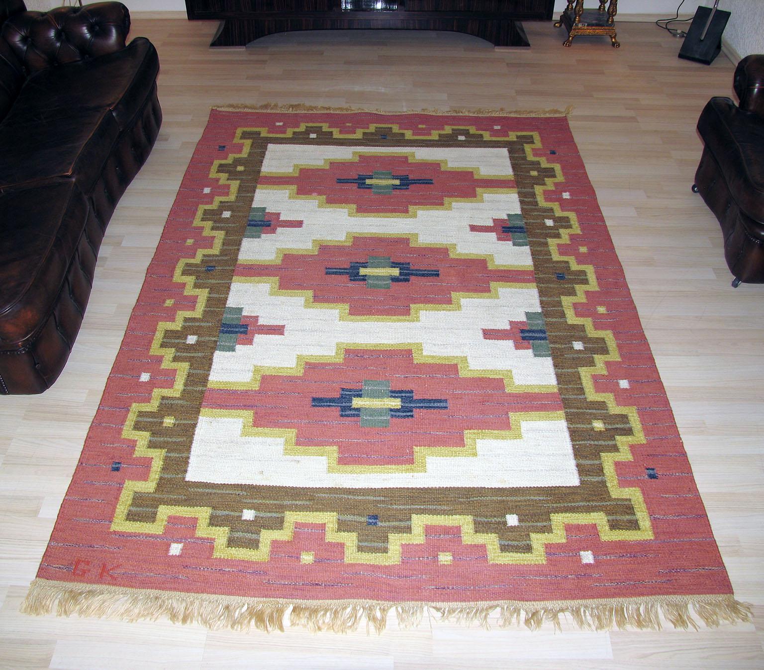 Mid-Century Modern Scandinavian Modern Rug, Swedish Kilim, Rollakan, Flat-Weave Carpet