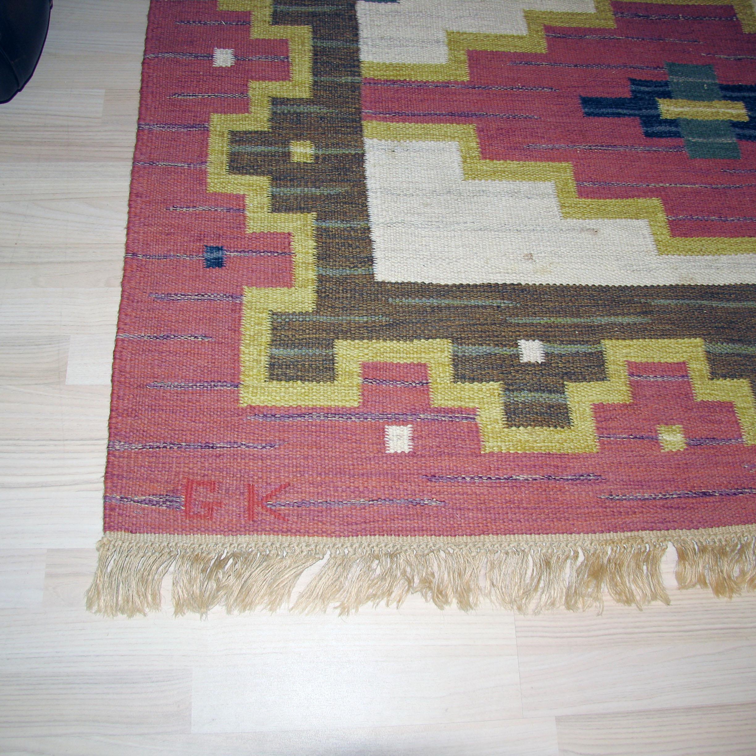 Hand-Woven Scandinavian Modern Rug, Swedish Kilim, Rollakan, Flat-Weave Carpet