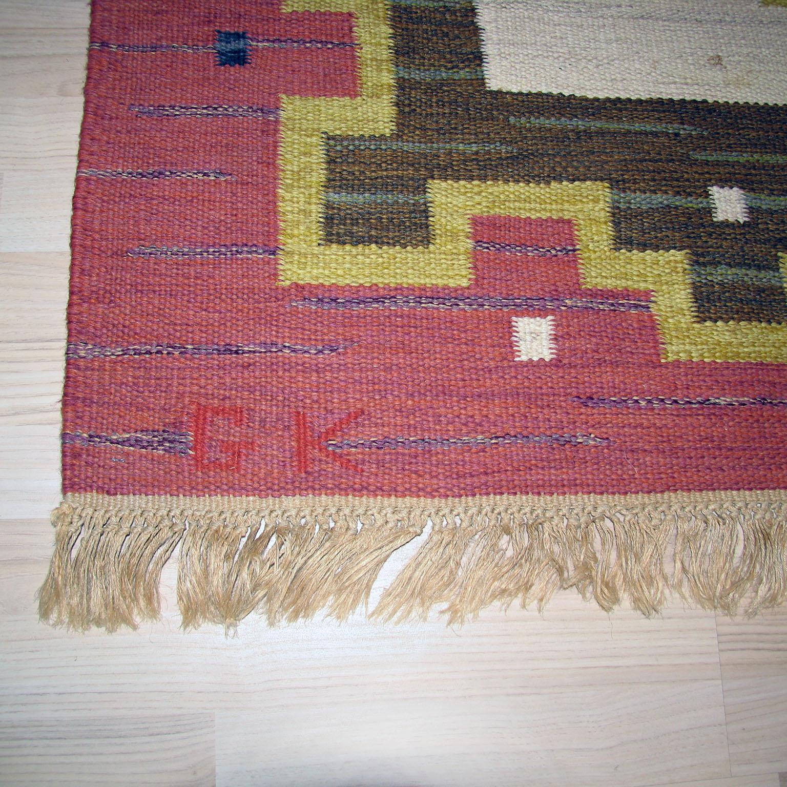 Scandinavian Modern Rug, Swedish Kilim, Rollakan, Flat-Weave Carpet In Good Condition In Bochum, NRW
