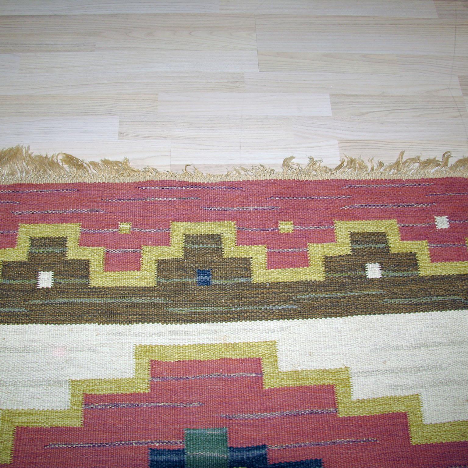 Wool Scandinavian Modern Rug, Swedish Kilim, Rollakan, Flat-Weave Carpet