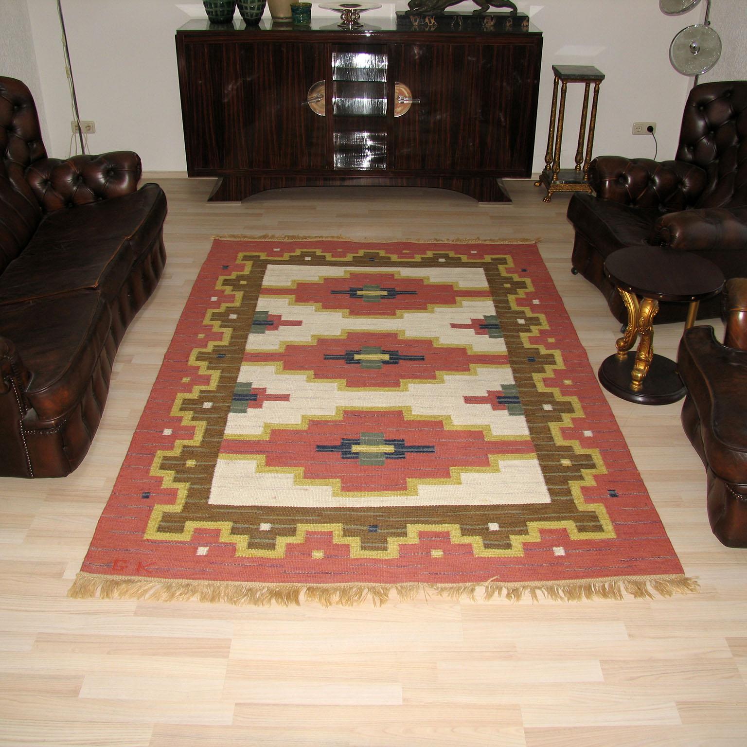 Scandinavian Modern Rug, Swedish Kilim, Rollakan, Flat-Weave Carpet 2