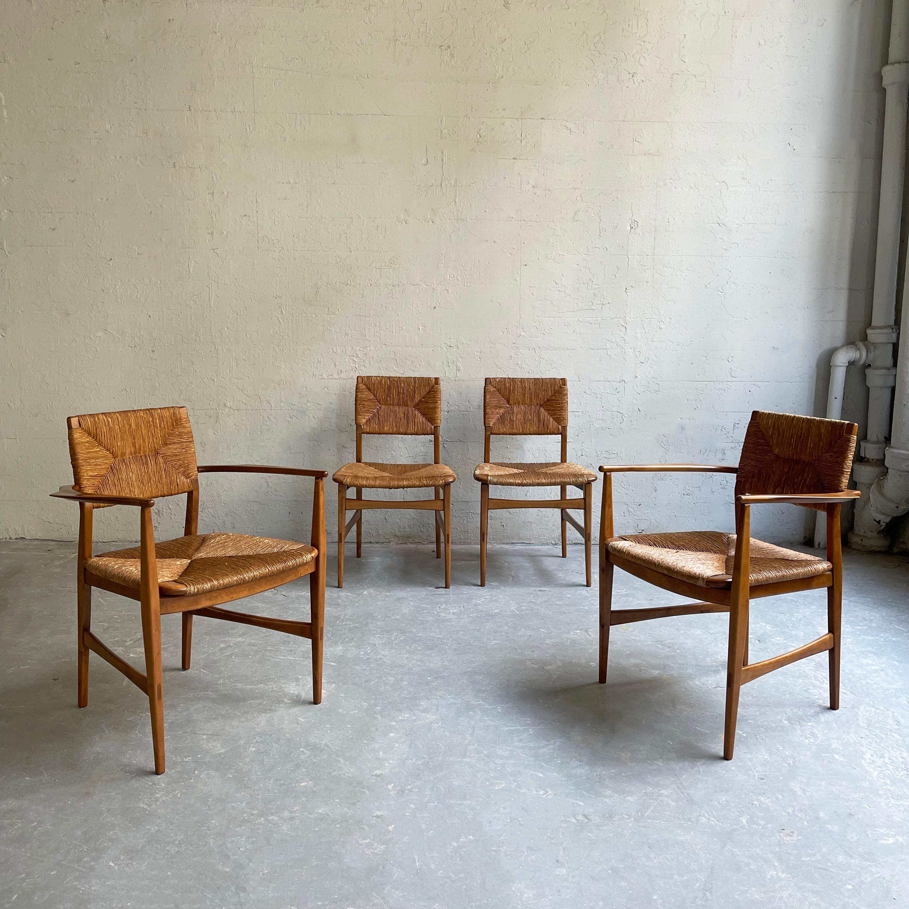 Danish Scandinavian Modern Rush and Beech Dining Chairs