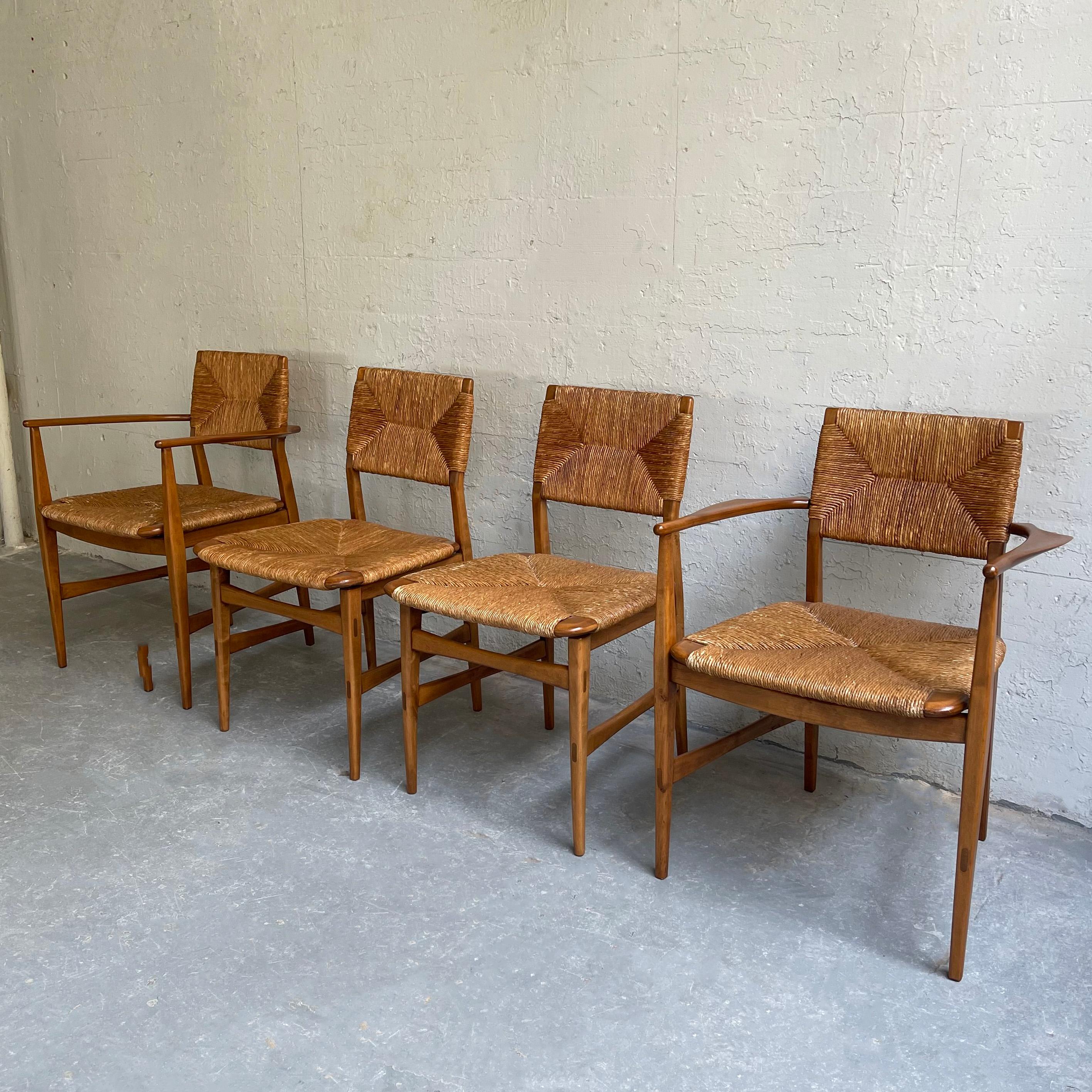 Scandinavian Modern Rush and Beech Dining Chairs In Good Condition In Brooklyn, NY
