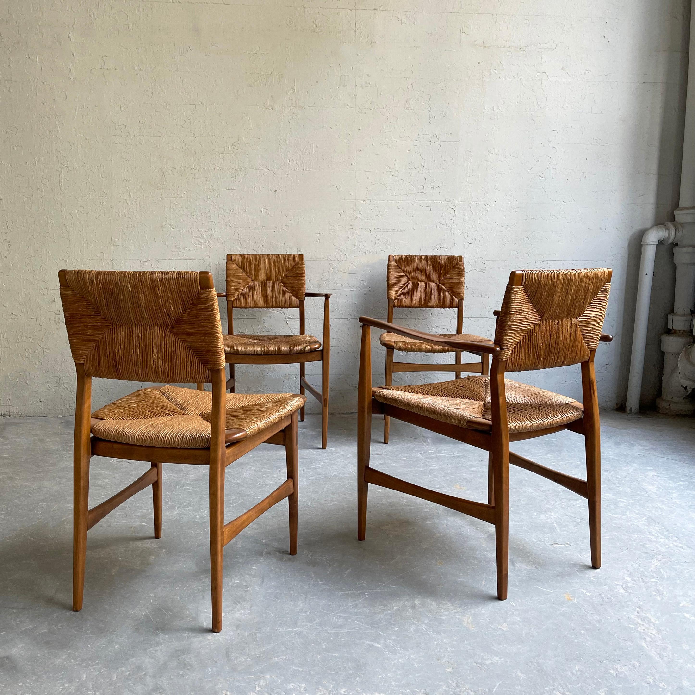 20th Century Scandinavian Modern Rush and Beech Dining Chairs