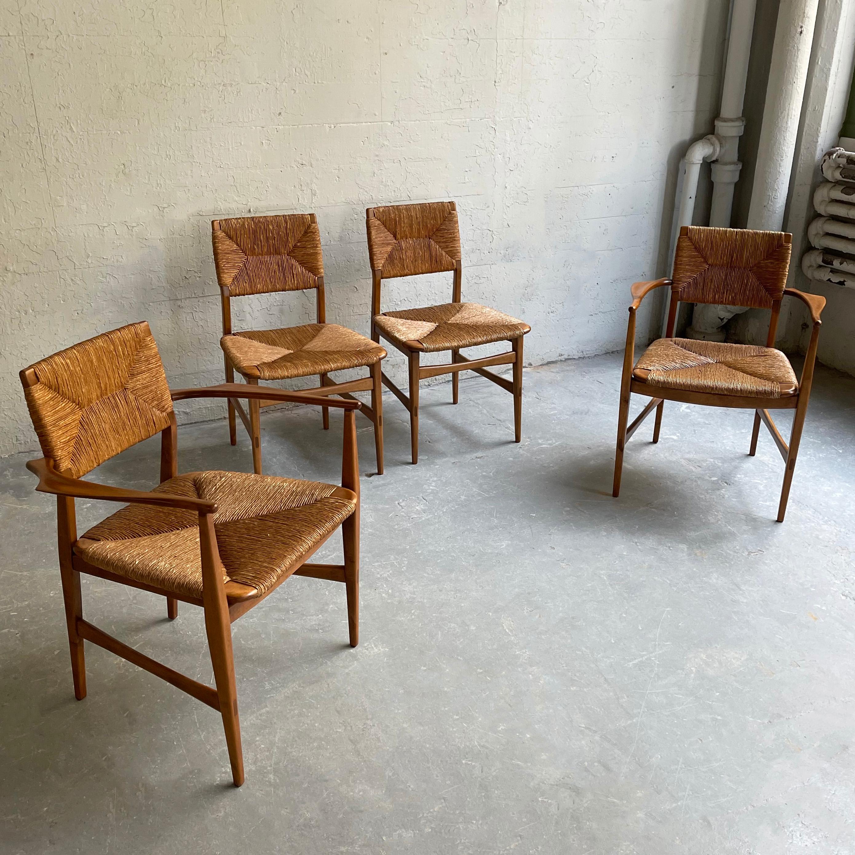 Scandinavian Modern Rush and Beech Dining Chairs 2