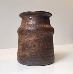 Scandinavian Modern Rustic and Earthy Pottery Vase by Kjell Bolinder - Hoganas