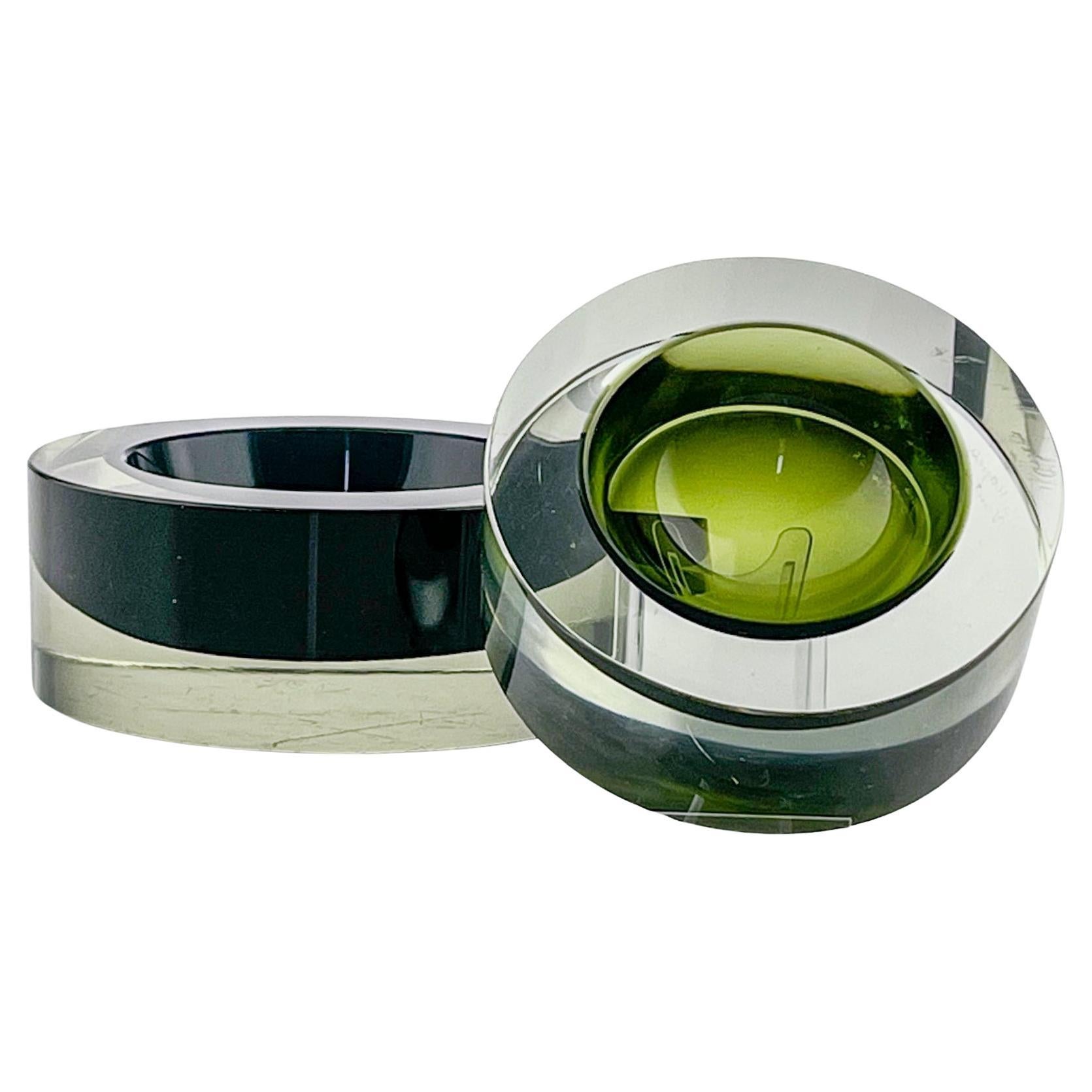 Scandinavian Modern Saara Hopea two sizes Glass Bowls Blue Green Handblown 1950s For Sale