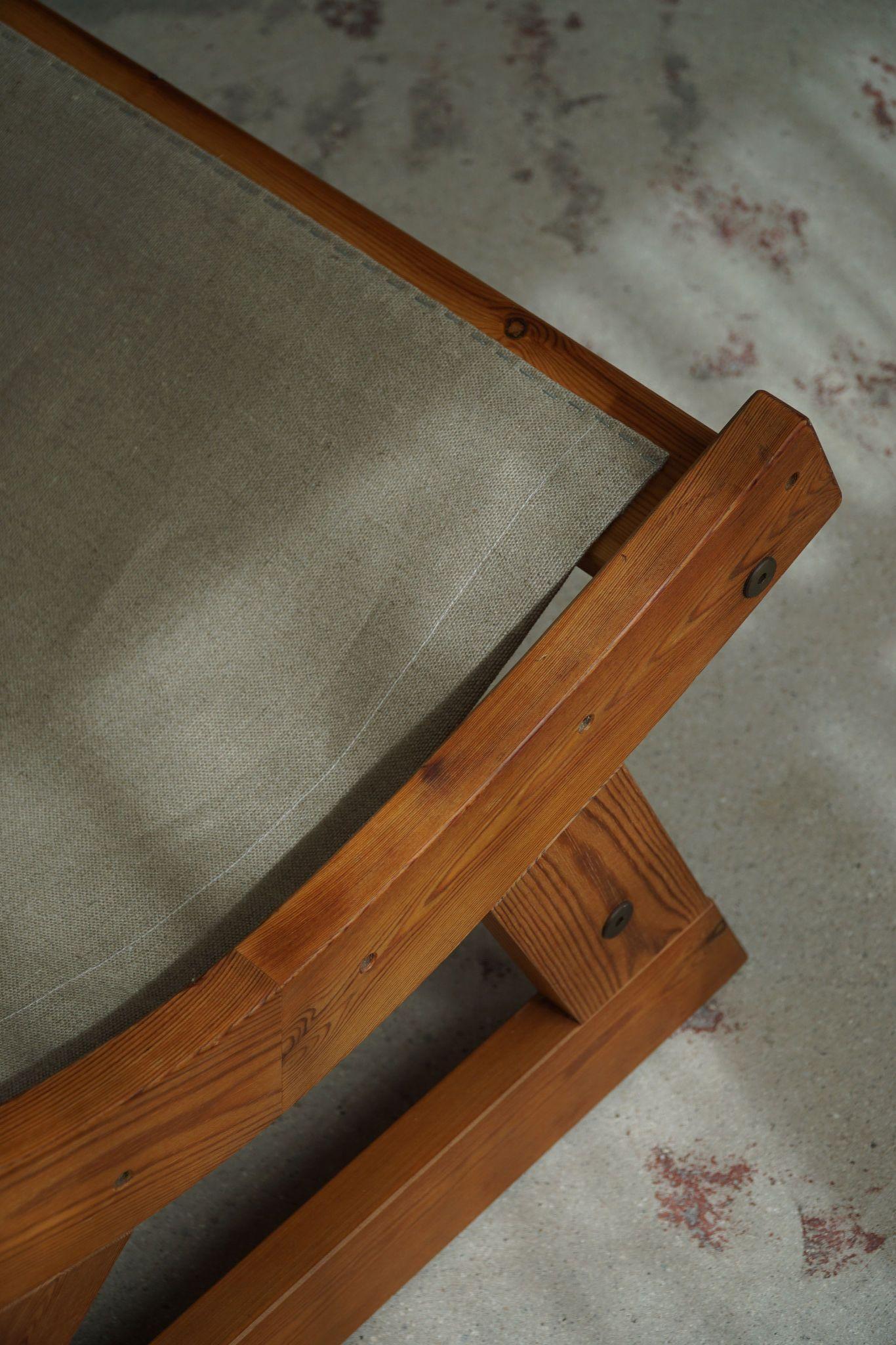 Scandinavian Modern Safari Lounge Chair in Canvas, Lambswool & Pine, 1960s 6