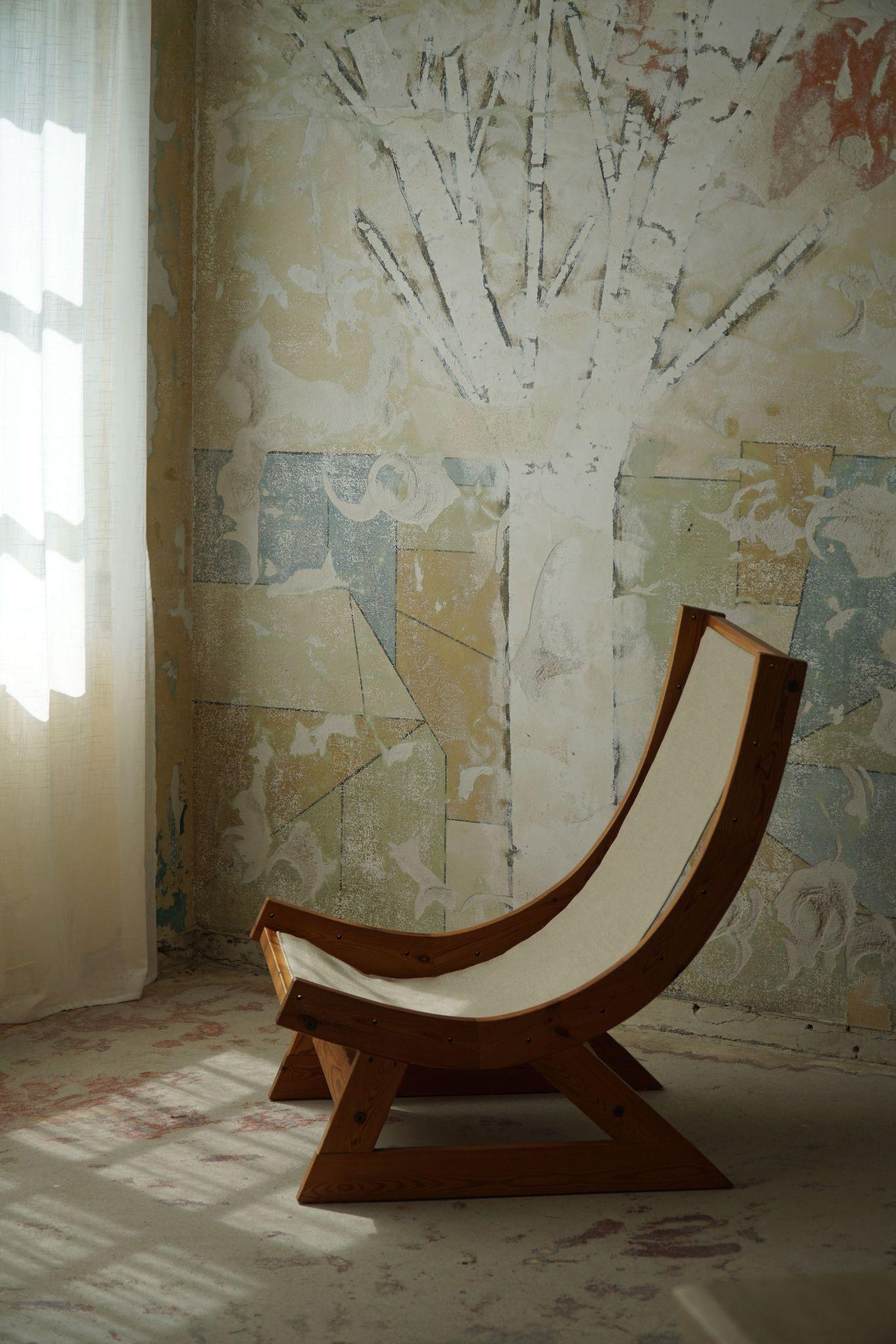 Scandinavian Modern Safari Lounge Chair in Canvas, Lambswool & Pine, 1960s 10