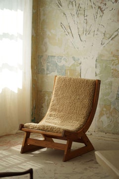 Sedia da salotto Safari The Modern Scandinavian in tela, lana d'agnello e pino, anni '60