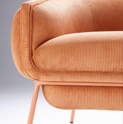 Scandinavian Modern Salmon Metal Base, Stripes Salmon Shaped Blop Armchair