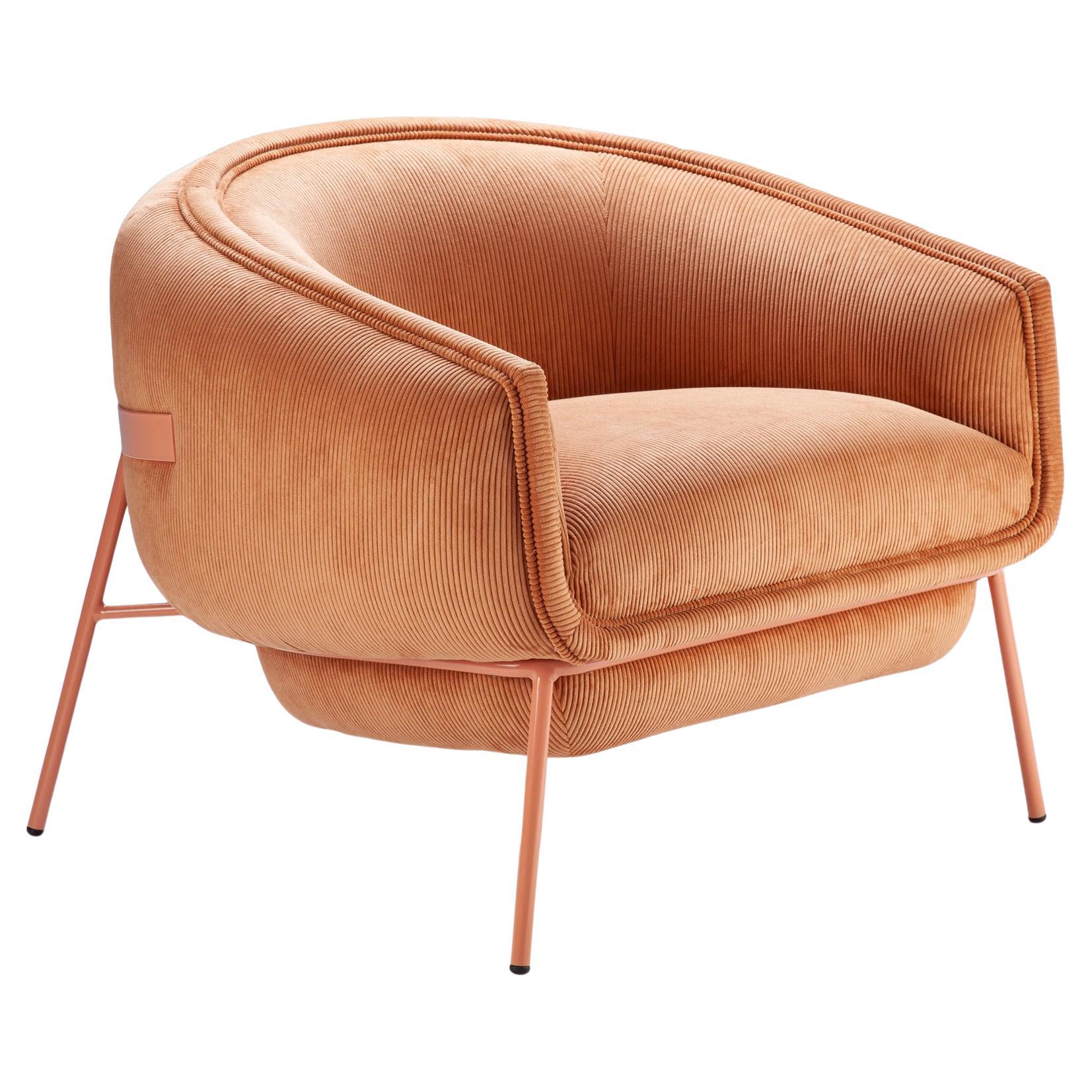 Scandinavian Modern Salmon Metal Base, Stripes Salmon Shaped Blop Armchair