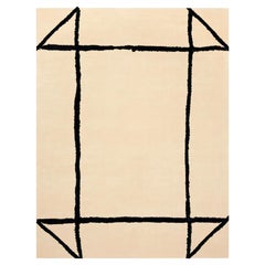 Scandinavian Modern Sand Wool Rug Rectangular Minimal Black Geometric Lines