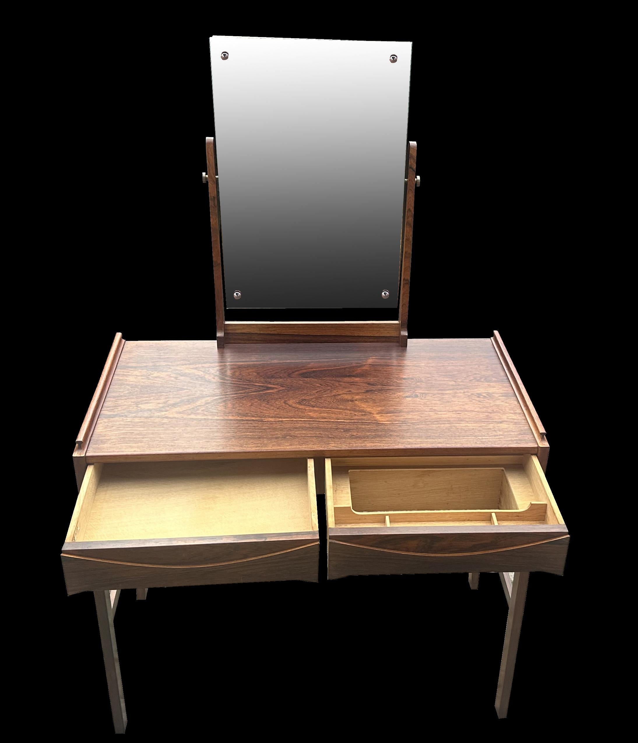Fabric Scandinavian Modern Santos Rosewood Dressing Table and Stool