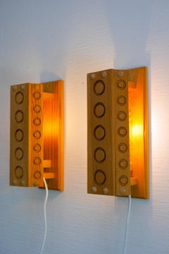 Scandinavian modern sconces. A pair of Mid-century modern Pine wood wall lights