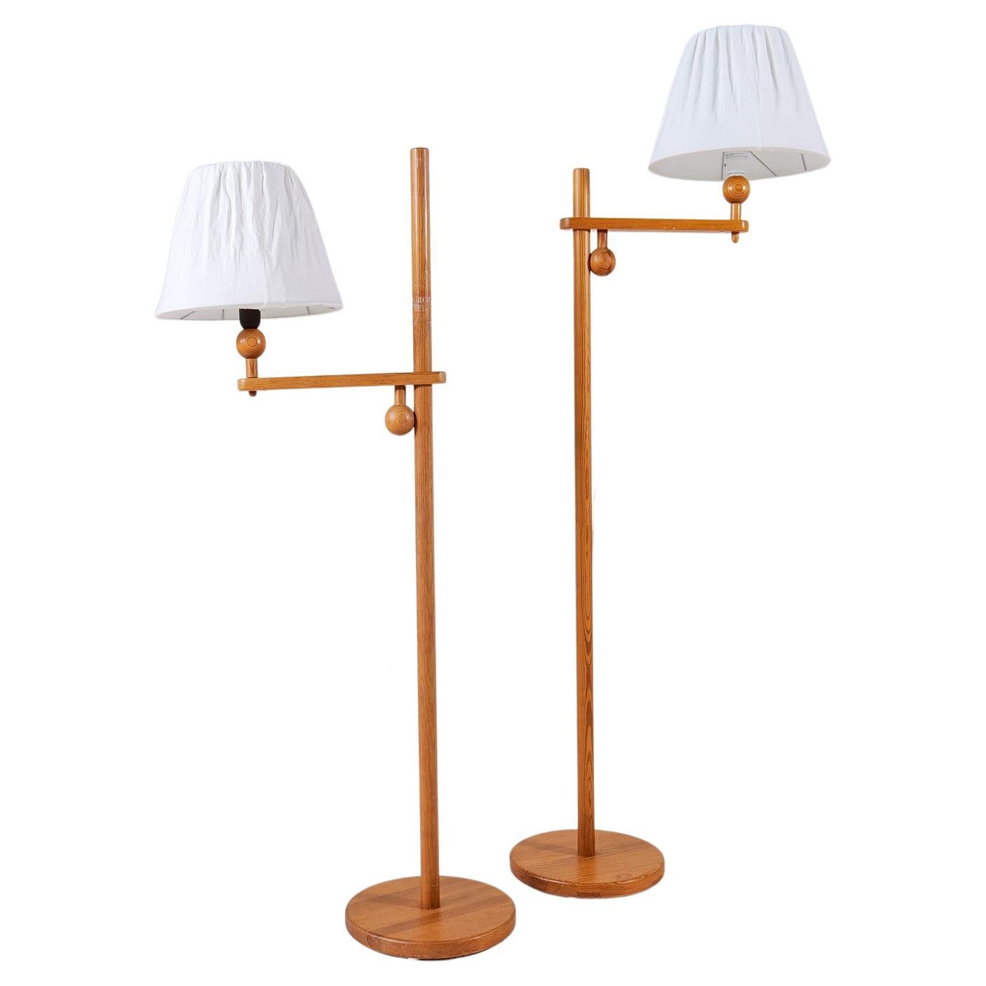 Scandinavian Modern Sculptural Floor Lamps in Pine, Yngve Ekström Sweden 1970s