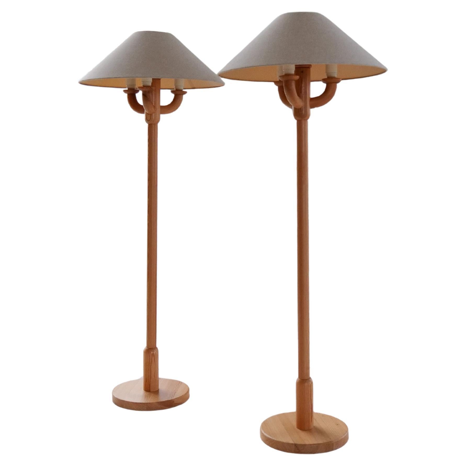 Scandinavian Modern Sculptural Floor Lamps Made in Pine, Sweden 1970s