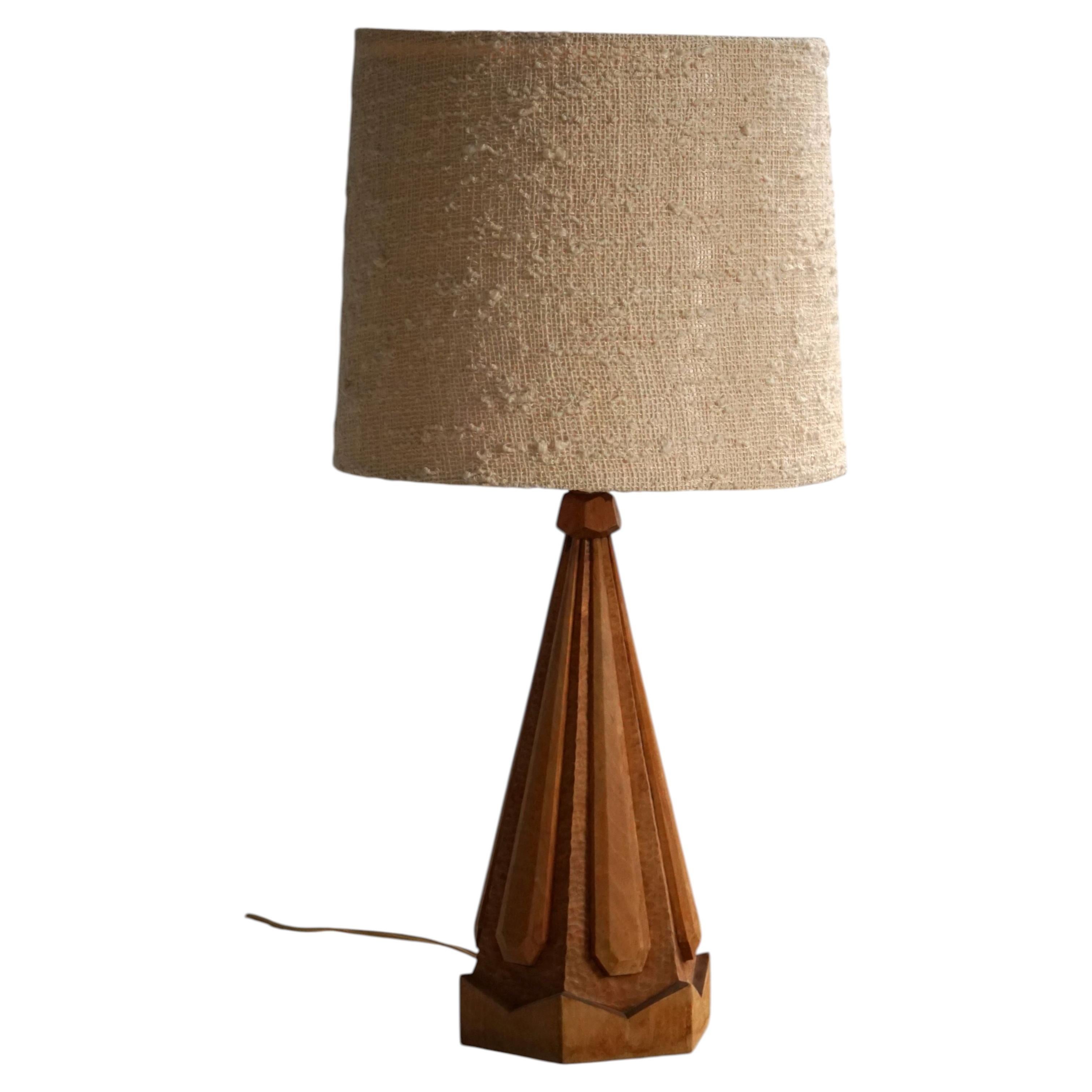 Scandinavian Modern, Sculptural Hand Carved Wooden Table Lamp, Denmark, 1970s