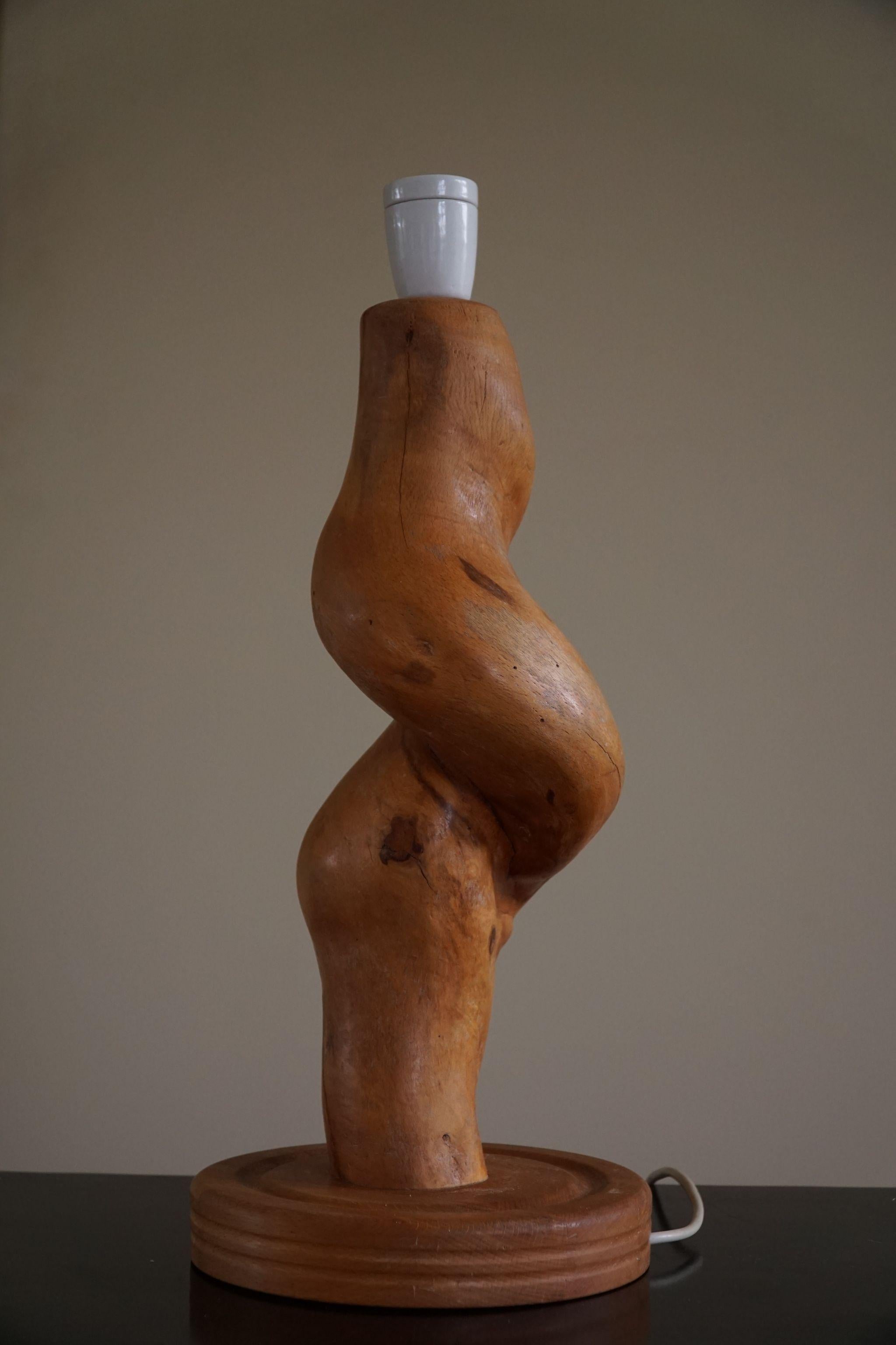 Scandinavian Modern, Sculptural Organic Wooden Table Lamp, 1970s 4