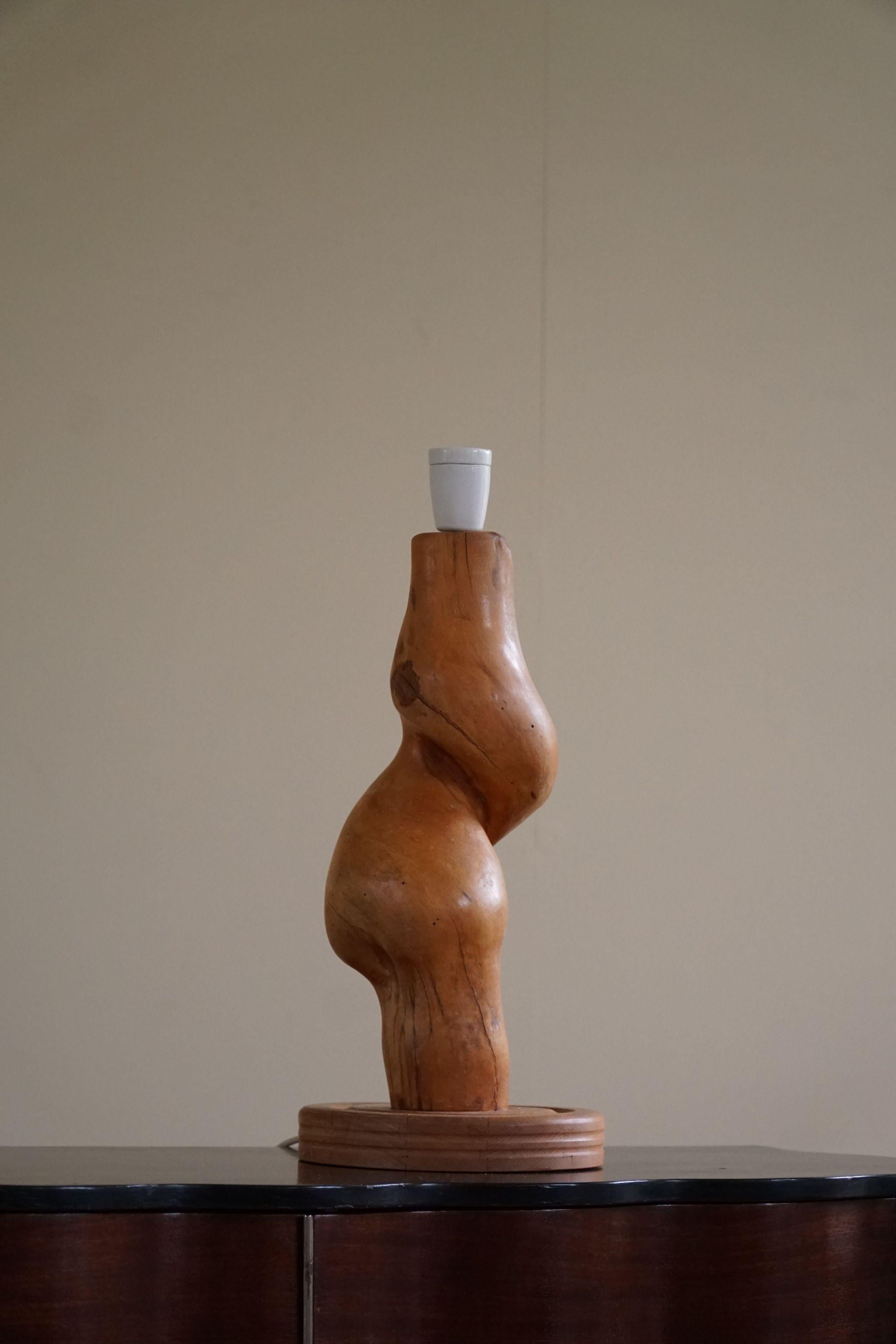 Scandinavian Modern, Sculptural Organic Wooden Table Lamp, 1970s 5