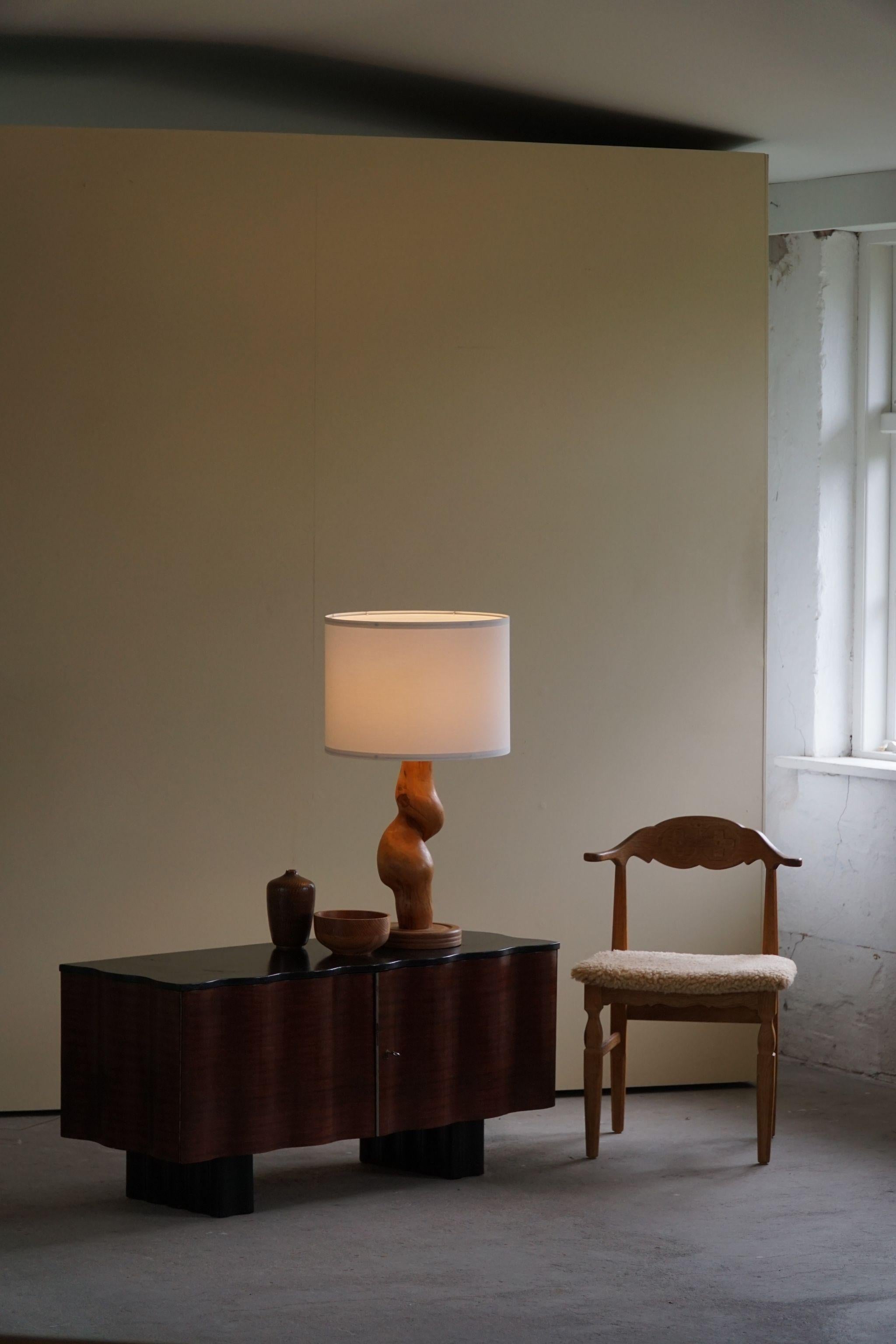 Primitive Scandinavian Modern, Sculptural Organic Wooden Table Lamp, 1970s
