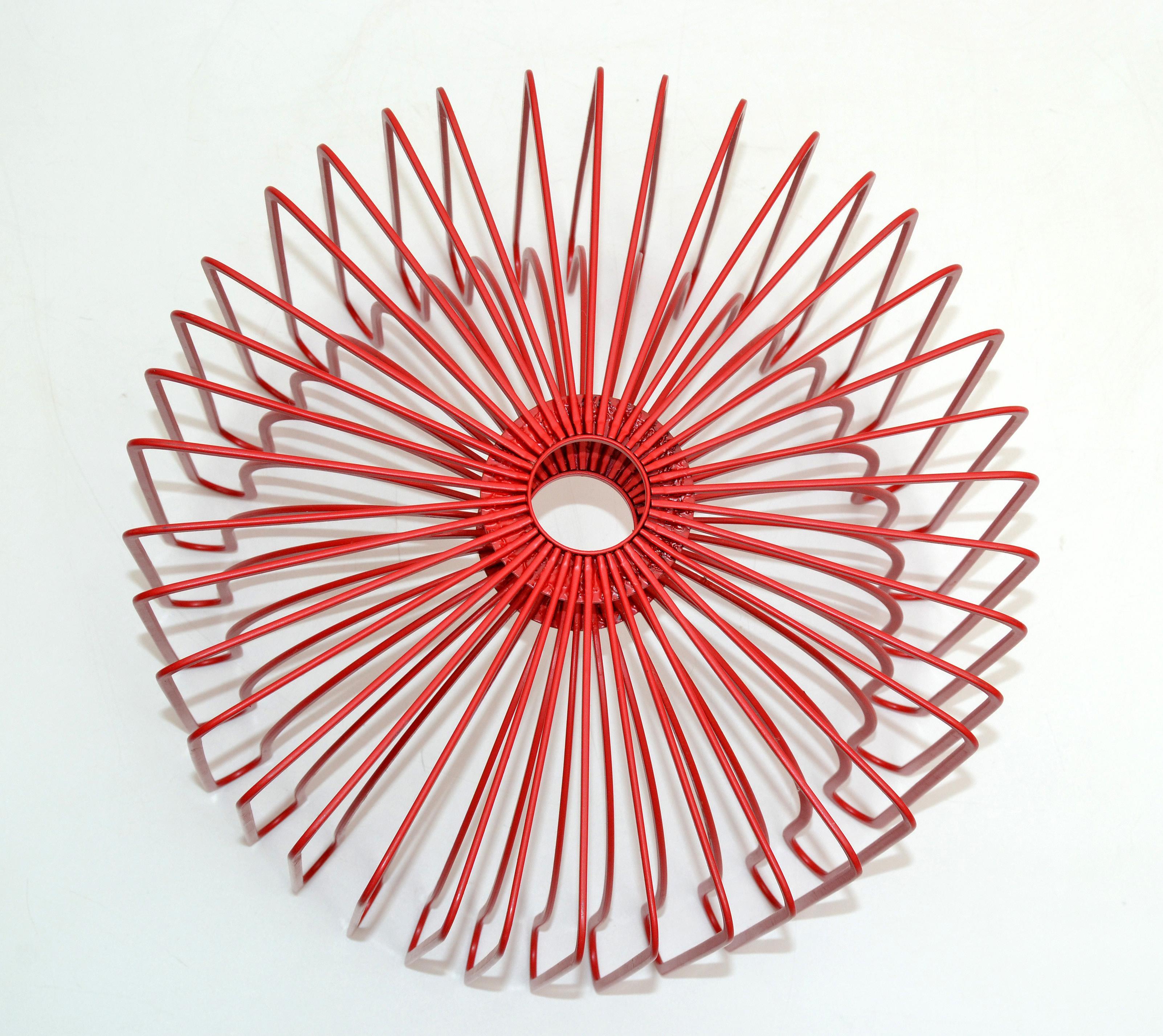 Scandinavian Modern Sculptural Red Metal Bowl, Centerpiece Made in Sweden 1980s In Good Condition For Sale In Miami, FL