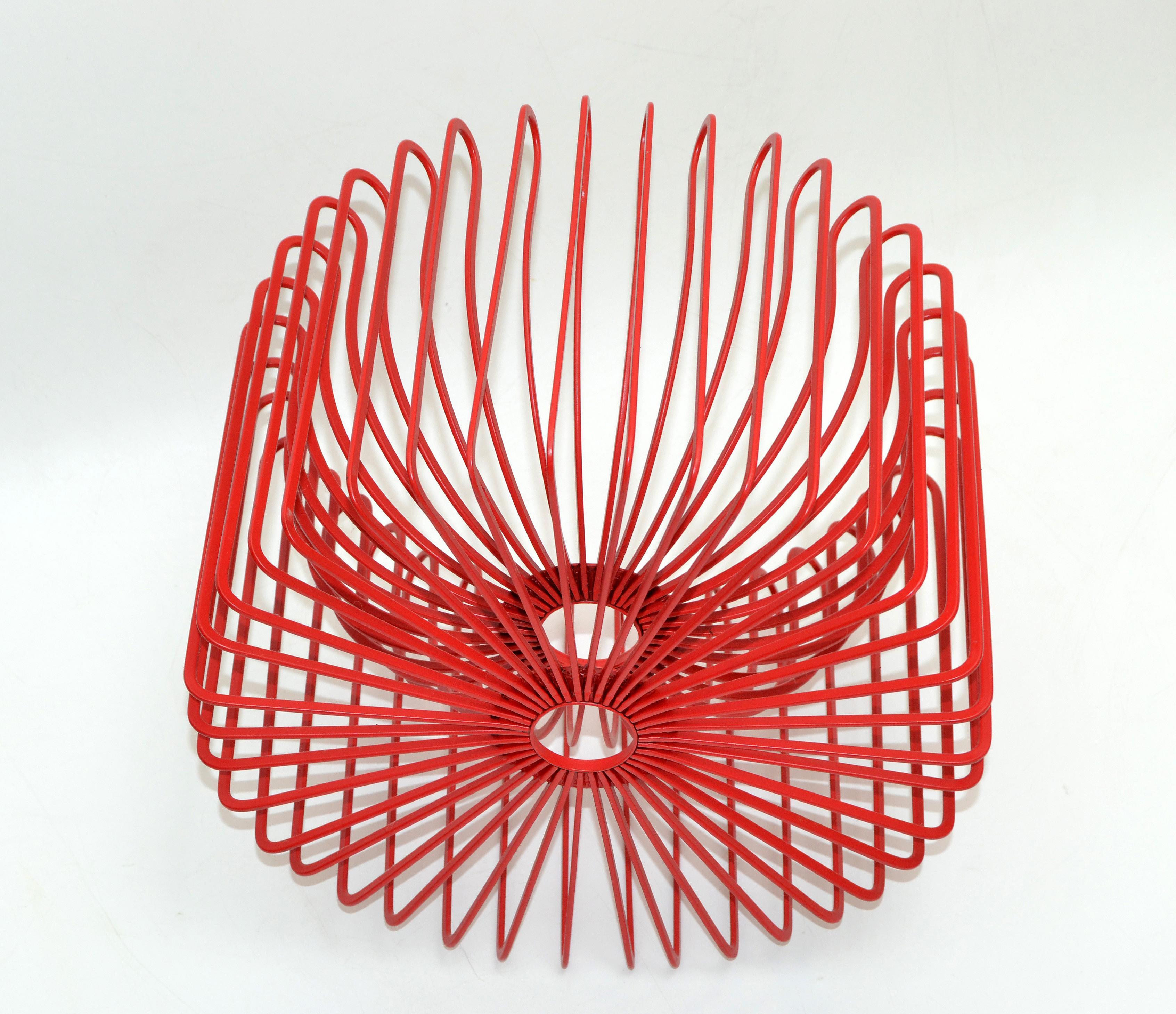 Late 20th Century Scandinavian Modern Sculptural Red Metal Bowl, Centerpiece Made in Sweden 1980s For Sale