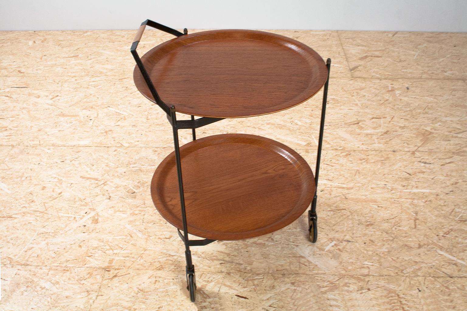 Scandinavian Modern Scandinavian Vintage Serving Chart or Trolley with Teak Trays, 1960s For Sale