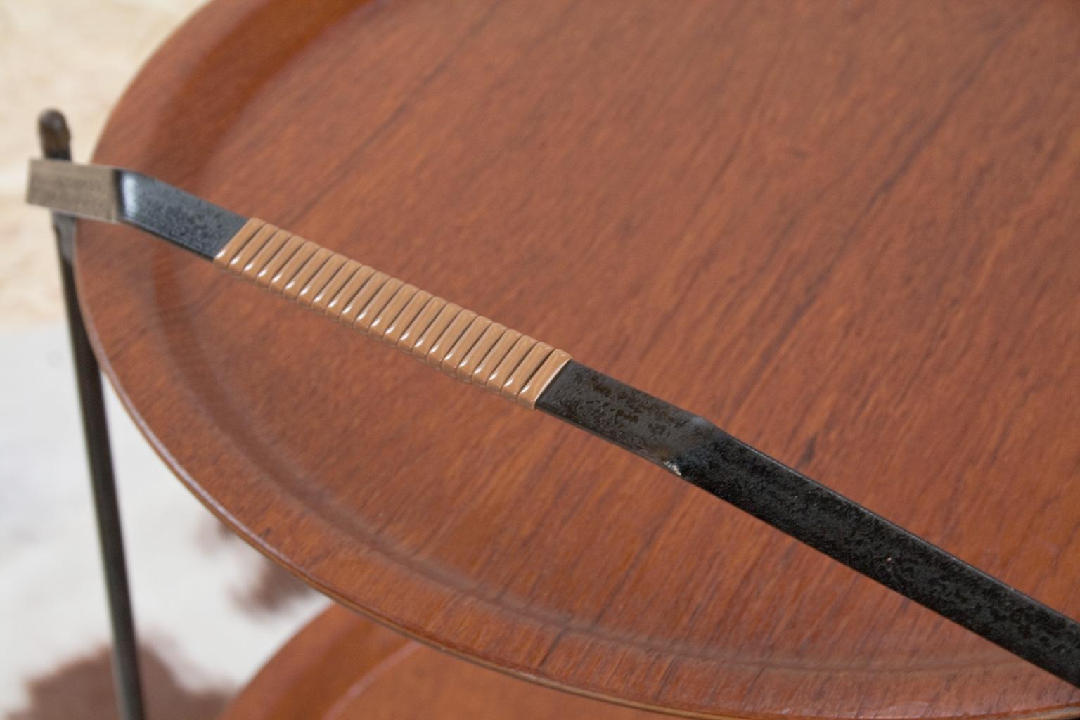 Metal Scandinavian Vintage Serving Chart or Trolley with Teak Trays, 1960s For Sale