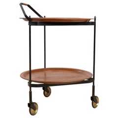 Scandinavian Vintage Serving Chart or Trolley with Teak Trays, 1960s