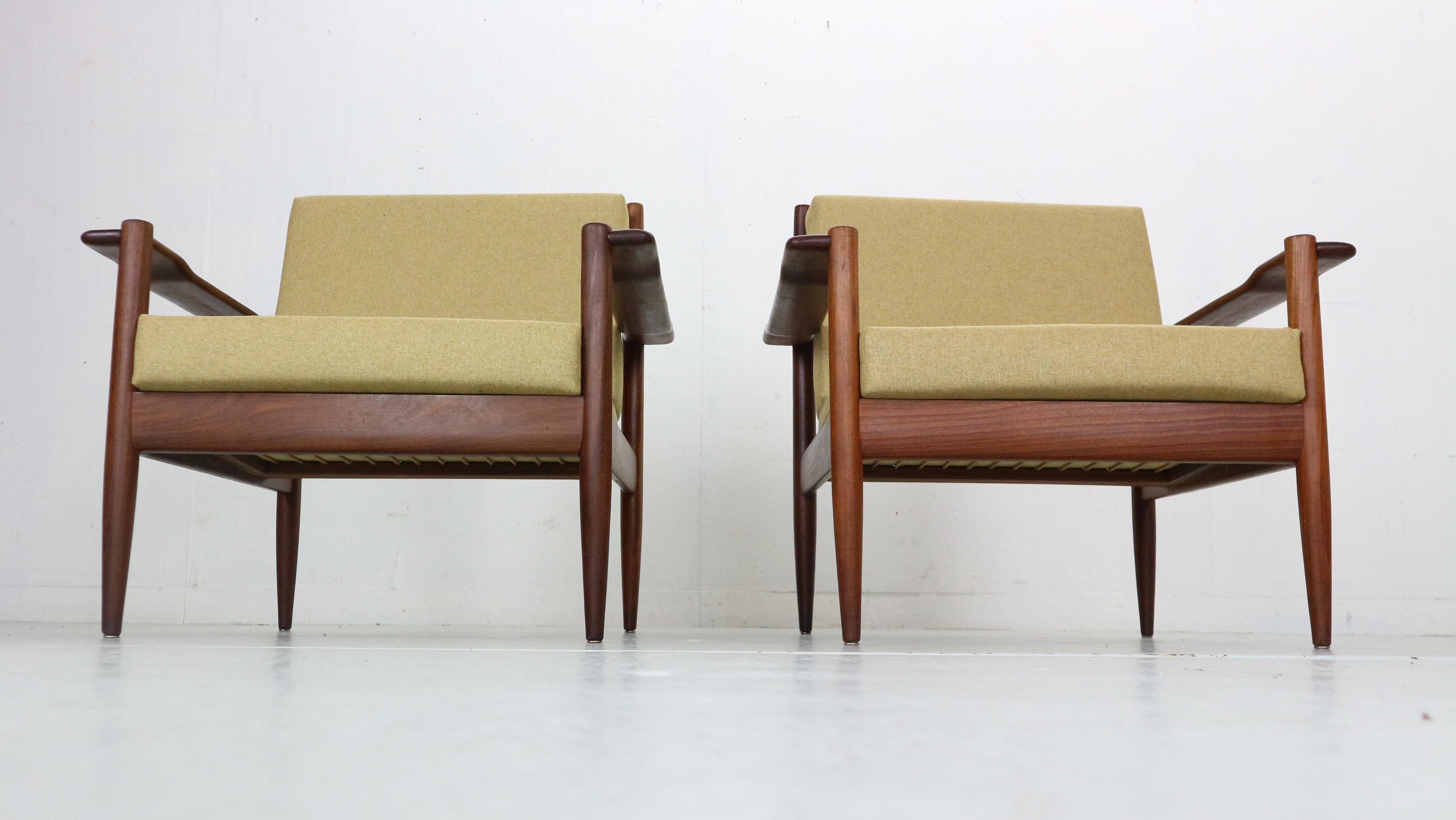 Mid-20th Century Scandinavian Modern Set of 2 Teak Lounge Chairs& New Upholstery, 1960's Denmark