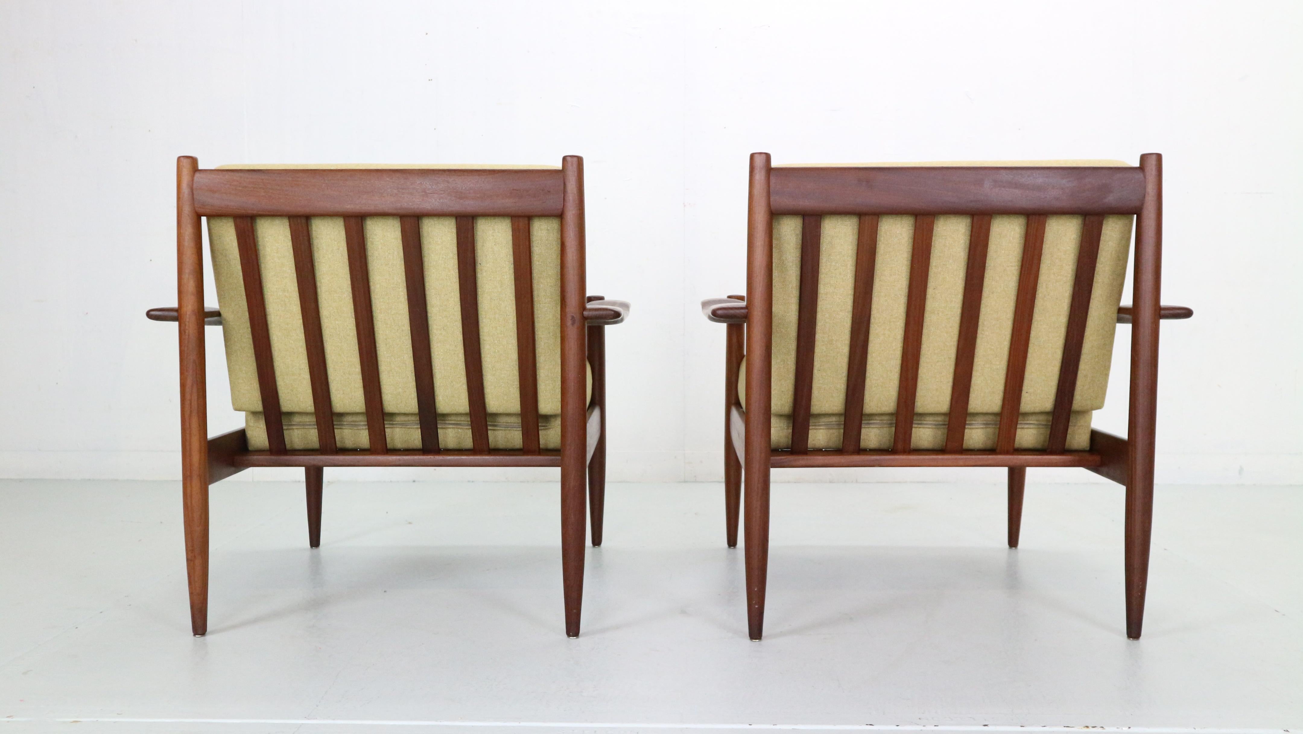 Scandinavian Modern Set of 2 Teak Lounge Chairs& New Upholstery, 1960's Denmark 1