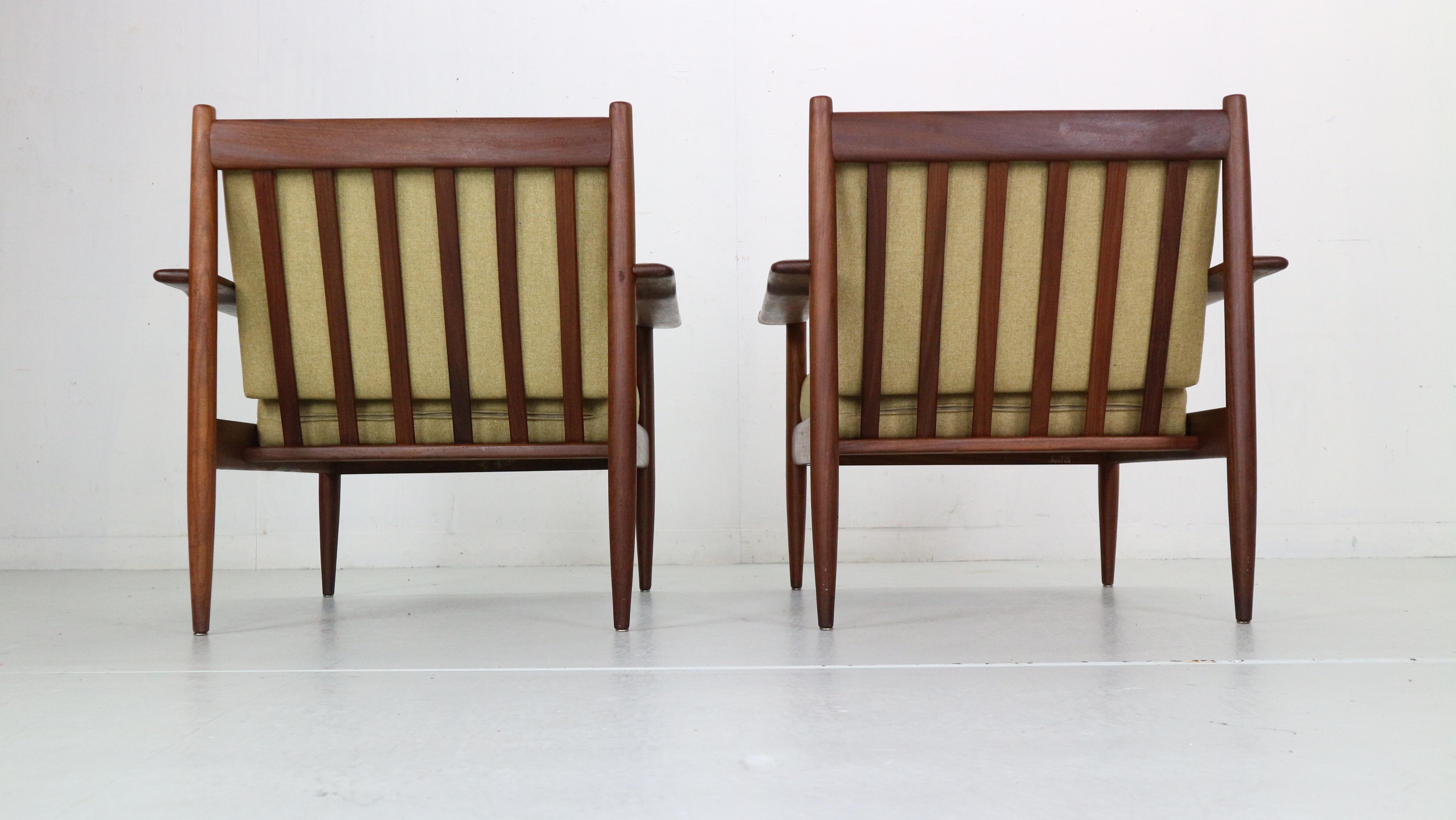Scandinavian Modern Set of 2 Teak Lounge Chairs& New Upholstery, 1960's Denmark 2