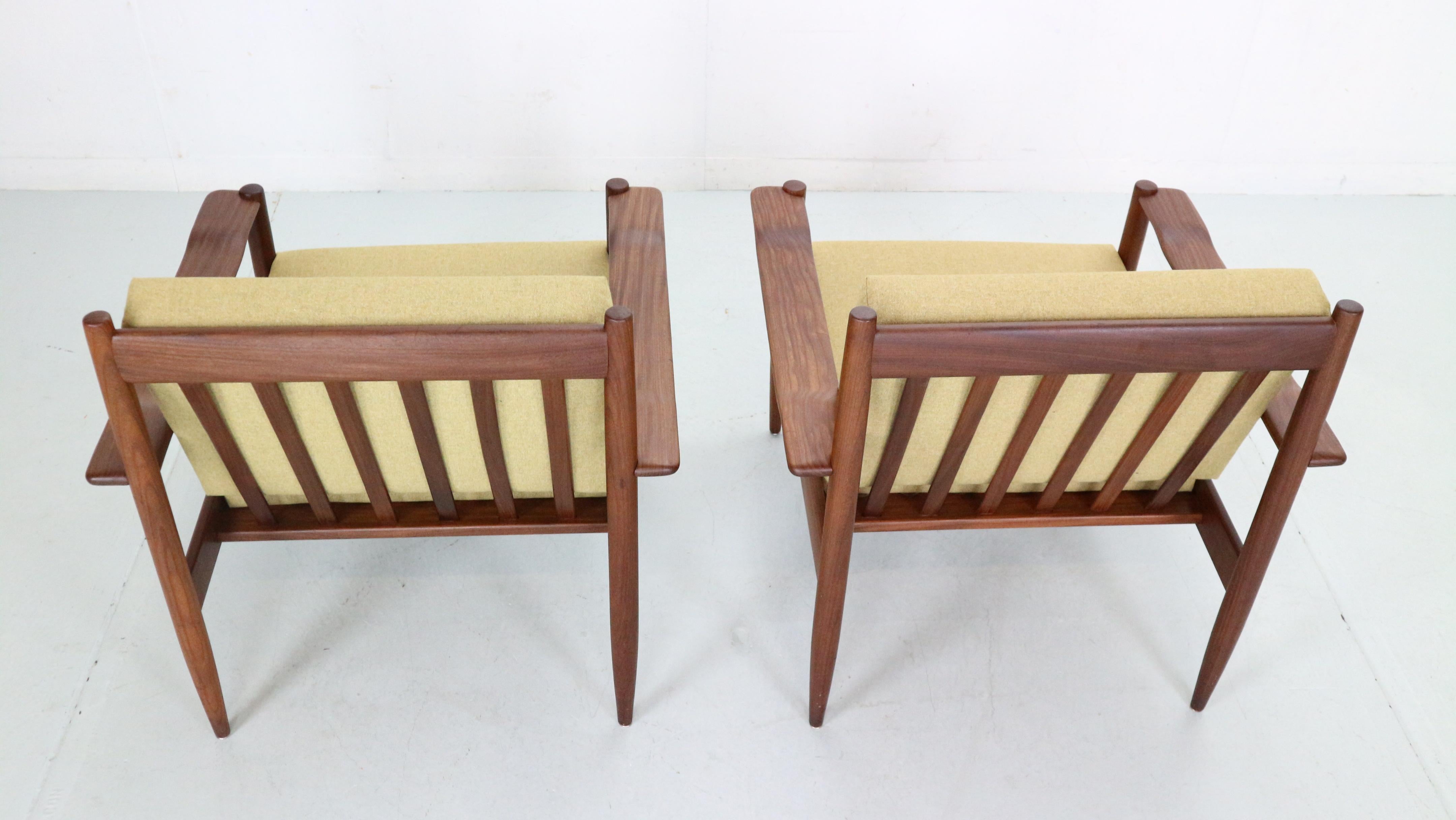 Scandinavian Modern Set of 2 Teak Lounge Chairs& New Upholstery, 1960's Denmark 3