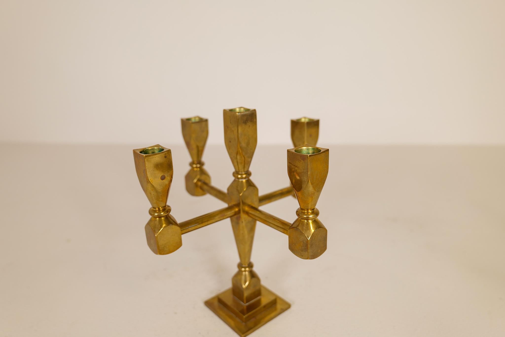 Scandinavian Modern Set of 3 Brass Table Candelabras Gusum Sweden, 1970s For Sale 4