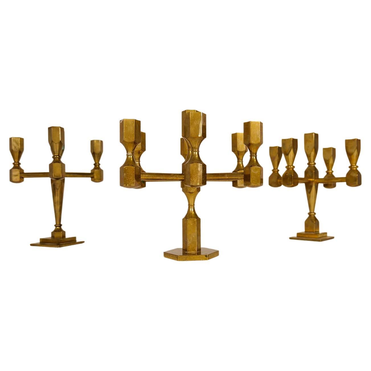 Set of 3 large and heavy Gusum brass table chandelier for seven candles. Wonderful in solid brass is this Candelabra made in Sweden in the 1970s.

Good patinated vintage condition with wear. 

Dimensions: 25 cm. x 25 cm, 25 cm x 22 cm and 25 cm