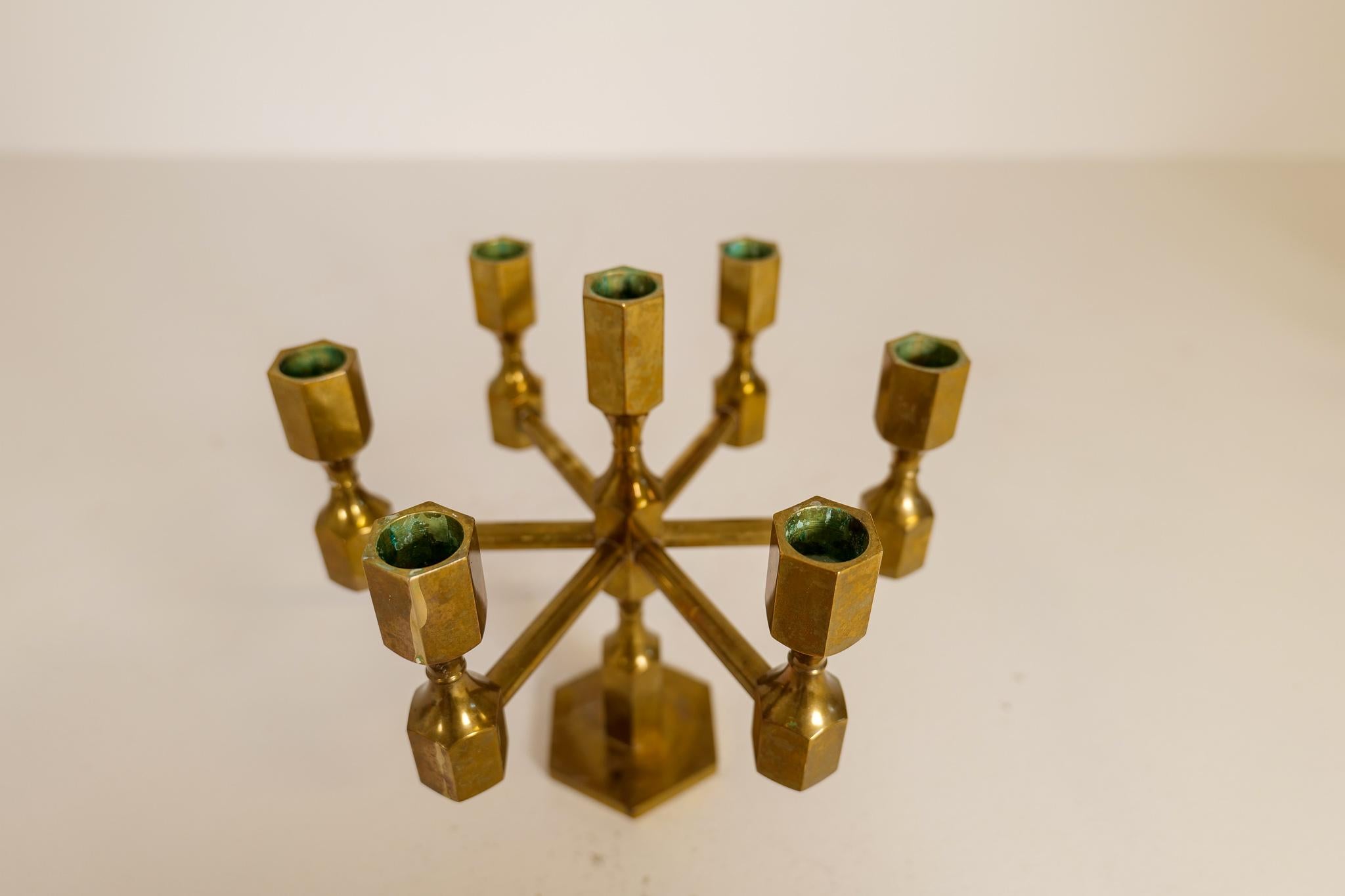 Scandinavian Modern Set of 3 Brass Table Candelabras Gusum Sweden, 1970s For Sale 1